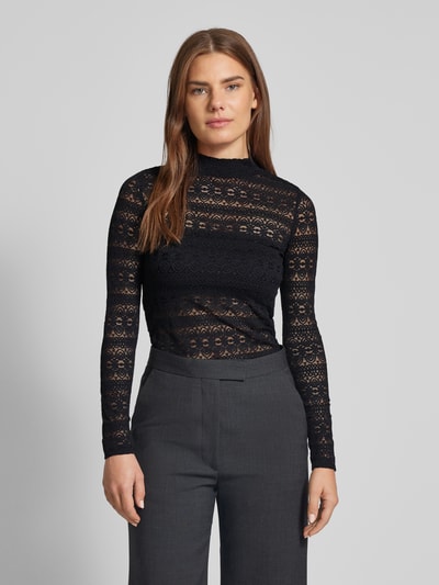 Vero Moda Shaped Fit Langarmshirt aus Spitze mit hochgeschlossenem Kragen Modell 'ZOE' Black 4