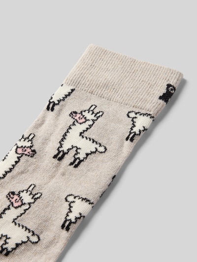 Happy Socks Sokken met motiefstitching, model 'LLAMA' Lichtgrijs - 2