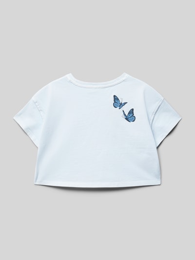 Mango Cropped T-Shirt mit Statement-Print Bleu 3