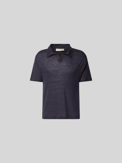 Produktfoto, Regular Fit Poloshirt aus reinen Leinen von Officine Générale, semitransparentes Kurzarm-Poloshirt, dunkelblau, strukturierte Oberfläche
