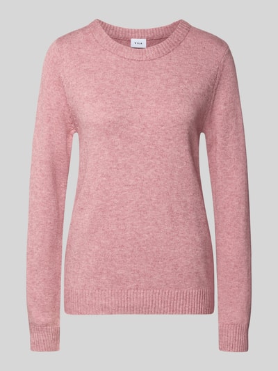 Produktfoto, gebreide pullover uit Viscosemix van VILA in roze tinten, getailleerd, ribboorden, ruglengte maat S 58 cm, mouwlengte S 67 cm, Strickpullover aus Viskose-Mix von VILA