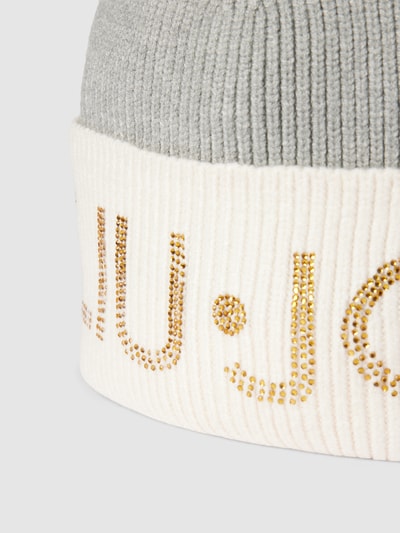 Liu Jo White Czapka beanie z detalem z logo Złamany biały 2