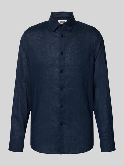 Produktfoto, Slim Fit Poloshirt aus Leinen-Baumwoll-Mix Modell 'RAMIS' von Drykorn in Two-Tone-Optik, dunkelblau, glatte Textur