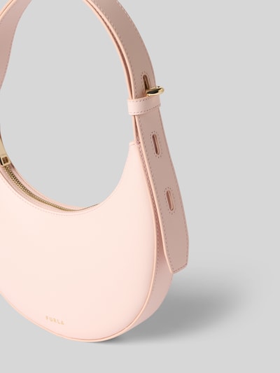 Productfoto, Handtasche aus leer met labeldetail model 'DELIZIA MINI' van Furla, echt leer, hoofdvak met ritssluiting, draagband, breedte 18 cm, lengte 20 cm, diepte 3 cm, schouderbandlengte 35 cm, lichtroze kleur, glad oppervlak, minimalistisch design