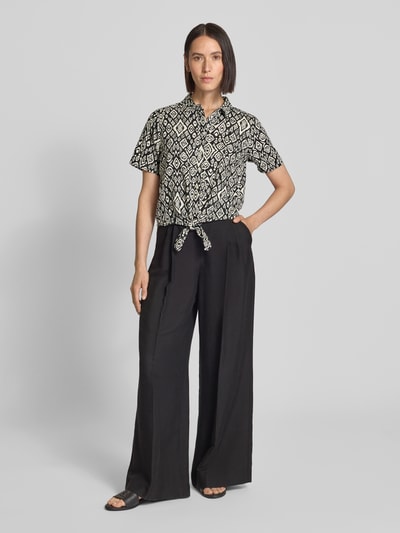 ICHI Regular Fit Bluse aus Leinen-Viskose-Mix mit Knotendetail Black 1