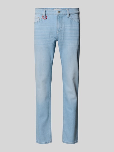 Productfoto, Straight Fit Jeans met logo-detail model 'Mitch' van JOOP! Jeans, lichtblauw, elastische katoenmix, 5-pocket, knoop- en ritssluiting