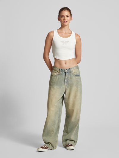 FELICIOUS Crop Top mit Strasssteinbesatz Weiss 1