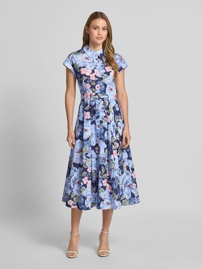 Oui Midikleid mit floralem Allover-Print Hellblau Melange 4