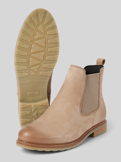 Tamaris Chelsea Boots aus Leder mit Ziernaht Taupe 3