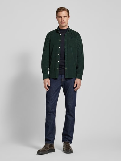 Barbour Tailored fit ribcordoverhemd met borstzak, model 'Ramsey' Olijfgroen gemêleerd - 1