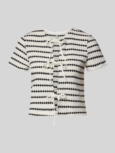 Produktfoto, Regular Fit Strick-Shirt mit Baumwoll-Anteil Modell 'EVA' von Only, Optik: Allover-Muster, Rundhals, Kurzarm, Bindebänder, Strick-Optik.