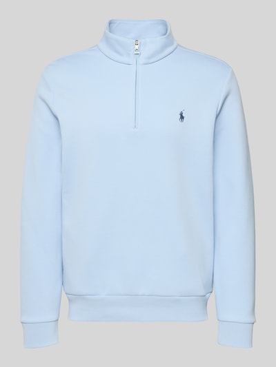 Produktfoto, Regular Fit Troyer aus Baumwoll-Mix von Polo Ralph Lauren in Hellblau, unifarben, Logo-Detail, gerippte Abschlüsse, kurzreißverschluss, Sweat-Optik