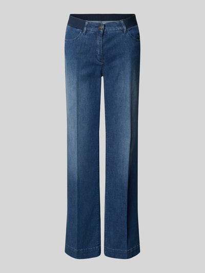 Produktfoto, Damen Wide Leg Jeans mit Eingrifftaschen Modell 'Jenny' von TONI, blauer Baumwoll-Mix, ausgestellter Schnitt, elastischer Bund