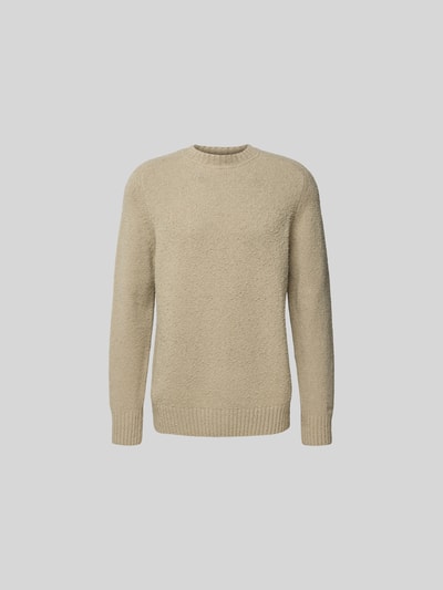 Produktfoto, Relaxed Fit Pullover in Strick-Optik von Forét in Beige, Bouclé-Textur, elastischer Baumwoll-Mix, Rundhalsausschnitt, Herrenmode