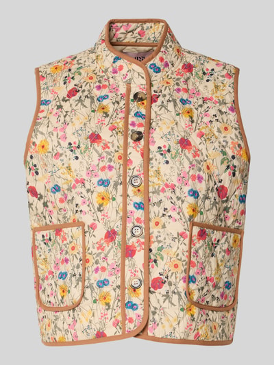 Produktfoto, Steppweste im Allover-Look Modell 'Cairo' von LOLLYS LAUNDRY aus reiner Baumwolle, Regular-Fit, Knopfleiste, aufgesetzte Taschen, florale Muster mit bunten Farben, glatte Textur, Größe S: Rückenlänge 54 cm, Schulterbreite 37 cm, Brustweite 51 cm.