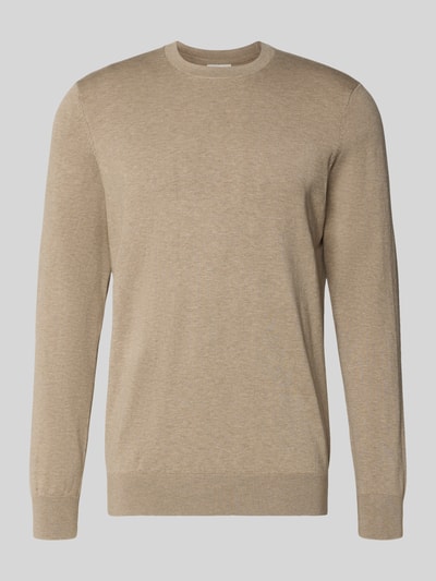 Produktfoto, Regular Fit Strickpullover mit Seide-Anteil von Profuomo in Beige, Lyocell-Baumwoll-Mix, Rundhalsausschnitt, gerippte Abschlüsse