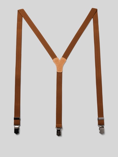 Produktfoto, Hosenträger mit Leder-Badge von Lloyd Men's Belts in Y-Form, Strukturmuster, verstellbare Träger, Metall-Clips, braun