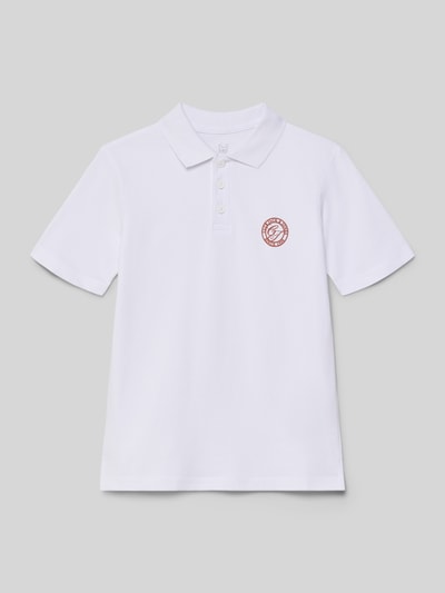 Produktfoto, weißes Regular Fit Poloshirt mit Label-Print Modell 'ALLIANCE' von Jack & Jones aus reiner Baumwolle, Knopfleiste, glatte Struktur