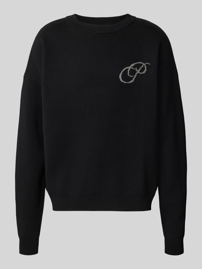 Produktfoto, Relaxed Fit Strickpullover aus reiner Baumwolle von PROHIBITED in Schwarz, lockere Passform, gerippte Abschlüsse, Label-Stitching.