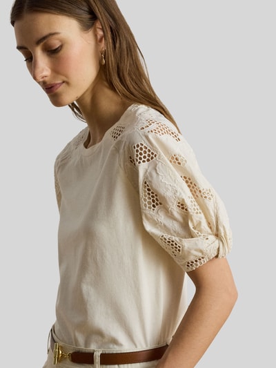 Lauren Ralph Lauren Relaxed Fit T-Shirt aus reiner Baumwolle mit Ärmeln aus Lochspitze Sand 3