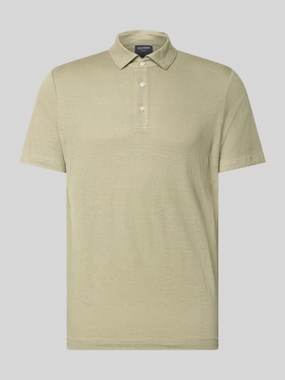 Produktfoto, Regular Fit Poloshirt aus Leinen-Elasthan-Mix von OLYMP Level Five in hellem Beige mit Knopfleiste, Halbarm, glatte Textur