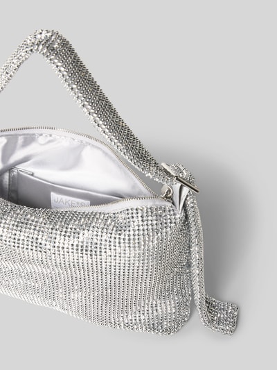 Produktfoto, Shoulder Bag mit Allover-Strasssteinbesatz von Jake*s Cocktail, srebrzysty, struktura z kryształkami, główna komora na zamek, regulowany pasek na ramię, kieszeń wewnętrzna, Szerokość w rozmiarze 1: 27 cm, długość 16 cm, głębokość 4 cm, długość paska 56 cm