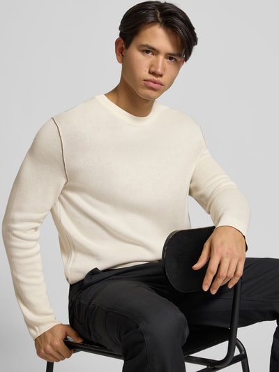 Marc O'Polo Denim Regular fit gebreide pullover van katoenmix Offwhite - 3