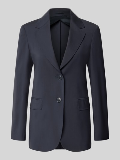 Produktfoto, donkerblauwe regular fit longblazer uit pure scheerwol model 'ASSENZI' van Max Mara Studio, dames blazerstijl