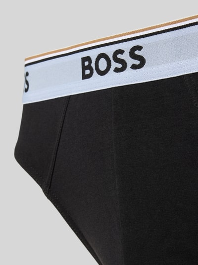 Produktfoto, czarne figi z mieszanki bawełny model 'Power' od BOSS, wykończenie z białą i złotą gumką, struktura gładka, figi męskie BOSS