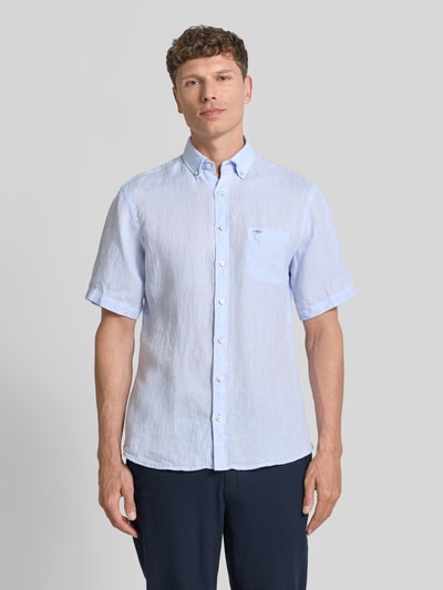 Fynch-Hatton Regular Fit Leinenhemd mit Button-Down-Kragen Hellblau 4