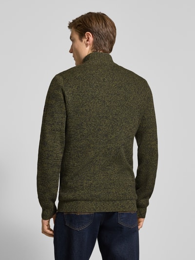 camel active Slim fit schipperstrui met ritssluiting, model 'Mouline' Olijfgroen - 5