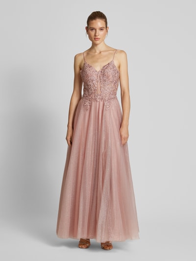 Luxuar Abendkleid mit Spitzenbesatz Rosa 4