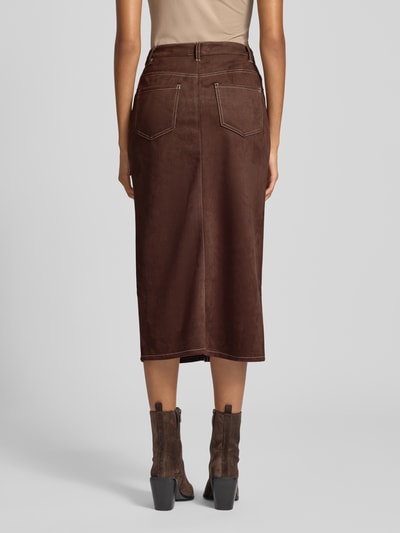 Only Spódnica midi ze szwami w kontrastowym kolorze model ‘STINA LIFE’ Czekoladowy 5