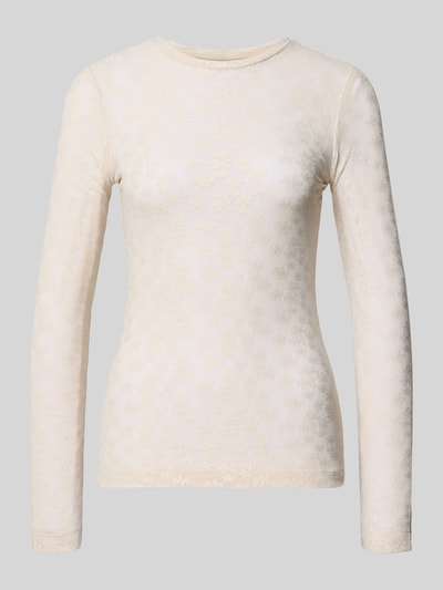 Jake*s Collection Shirt met lange mouwen en geribde ronde hals Ecru - 2