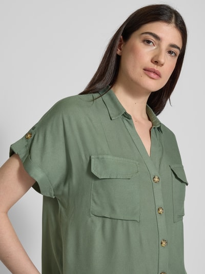 Vero Moda Regular fit overhemdblouse met borstzakken, model 'BUMPY' Olijfgroen - 3