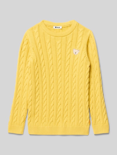 Steiff Sweter z dzianiny z prążkowanymi wykończeniami Musztardowy 1