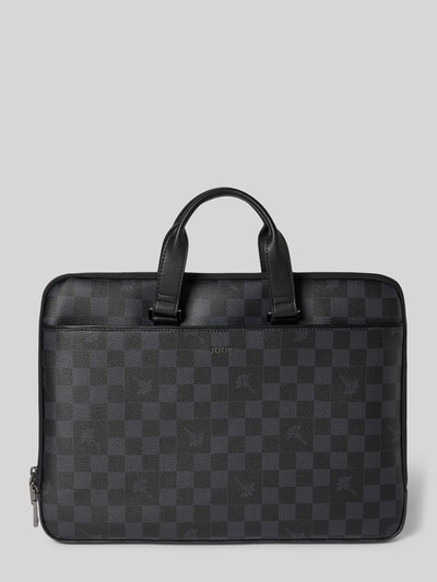 Produktfoto, czarna torba na laptop z nadrukiem z logo, model 'Cort. Piazza Janus' od JOOP! COLLECTION, delikatna faktura, prostokątny kształt