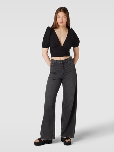 Gina Tricot Crop Top mit Ballonärmeln Modell 'Gith' Black 1