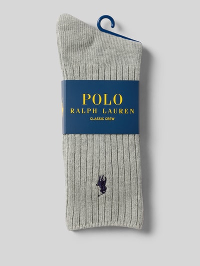 Produktfoto, szare Socken mit Label-Stitching Modell 'CREW SOCK' von Polo Ralph Lauren, bawełna z elastanem, jednolity kolor, żebrowane ściągacze.