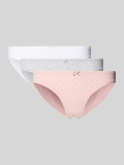 Produktfoto, Slip mit Schleifen-Applikation von Jake*s Casual im 3er-Set in Weiß, Grau und Rosa mit Punkt-Design, Baumwoll-Elasthan-Mix, körpernahe Passform, elastischer Bund