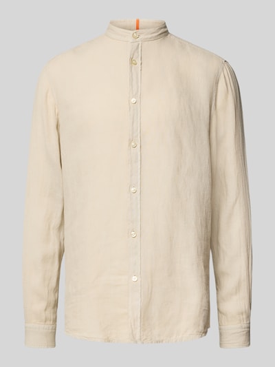 BOSS Orange Regular Fit Leinenhemd mit Stehkragen Modell 'Race' Sand 2