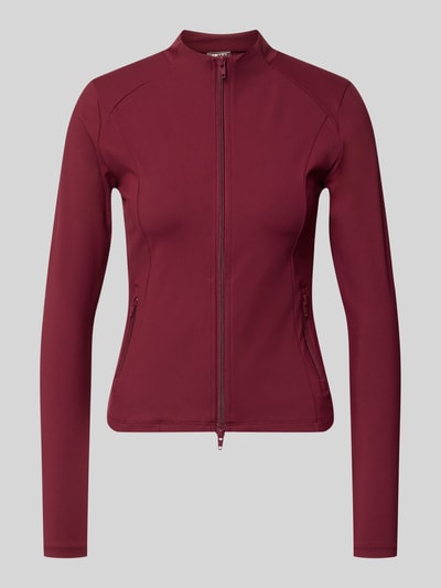Produktfoto, Slim Fit Jacke mit Zweiwege-Reißverschluss Modell 'Sense' von aim'n in Dunkelrot, Stehkragen, glatte Struktur, Vorderansicht