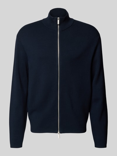 Produktfoto, Relaxed Fit Strickjacke aus Viskose-Mix Modell 'TELLER' von SELECTED HOMME in dunkelblau, Feinstrick, Reißverschluss, Stehkragen, Uni-Optik