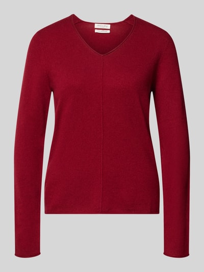 Produktfoto, Strickpullover aus Kaschmir mit V-Ausschnitt von Christian Berg Woman w kolorze czerwonym, krój slim fit, Zrolowany brzeg, kaszmir, Długość tyłu przy rozmiarze S: 58 cm, Długość rękawów przy rozmiarze S: 64 cm