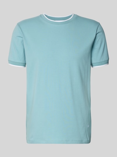 Produktfoto, T-Shirt mit Rundhalsausschnitt und Kontraststreifen von Manuel Ritz in Hellblau mit weißen Details, Slim Fit, Baumwoll-Elasthan-Mix.