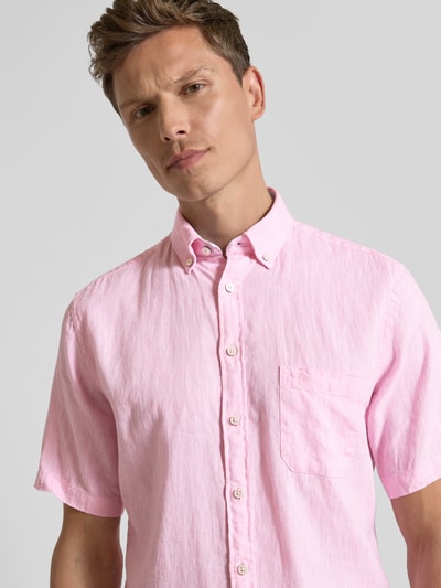 Fynch-Hatton Regular fit vrijetijdsoverhemd van een mix van linnen en katoen Roze - 3