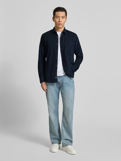 Lerros Regular fit vrijetijdsoverhemd van corduroy met kentkraag Marineblauw - 1