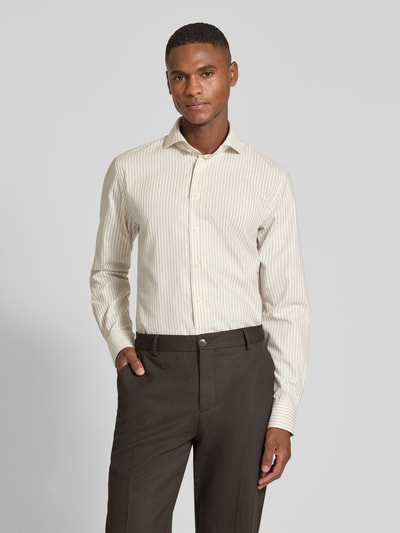 Profuomo Slim fit zakelijk overhemd met kentkraag Zand - 4