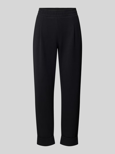 Produktfoto, schwarze Sweatpants mit elastischem Bund von Christian Berg Woman, Material-Mix mit Modal-Anteil, Regular Fit, Bundfalten, glatte Textur.