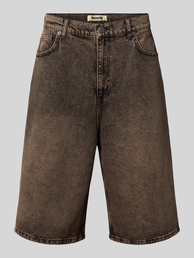 Produktfoto, braune Herren Jeansshorts mit Eingrifftaschen Modell 'Yuto Oak' von WOODBIRD, reine Baumwolle, Relaxed Fit, sandige Textur